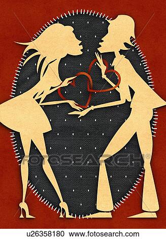 Clipart - Couple ready to kiss with hearts between them. Fotosearch