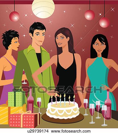 Four women at a birthday party View Large Illustration Stock Illustration - Four women at a birthday party. Fotosearch
