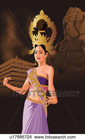 Stock Illustration - Front view of a woman dancing. Fotosearch