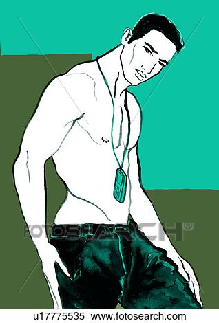 Stock Illustration - Muscular man with camera around his neck. Fotosearch
