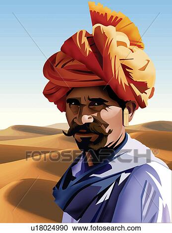 Clipart - Portrait of a rajasthani man. Fotosearch