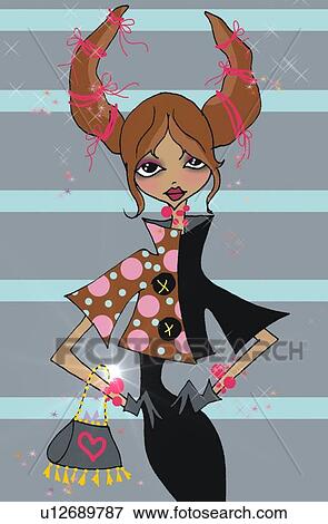 Stock Illustration - Portrait of Taurus woman. Fotosearch