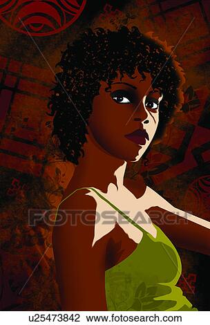 Drawing - Side view of an african woman looking at camera. Fotosearch