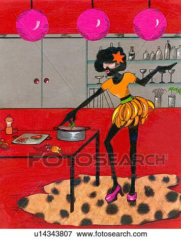 Woman cooking dinner View Large Illustration Stock Illustration - Woman cooking dinner. Fotosearch