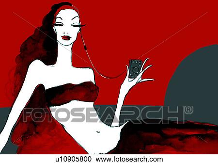 Woman lying down with mp3 player View Large Illustration Clipart - Woman lying down with mp3 player. Fotosearch