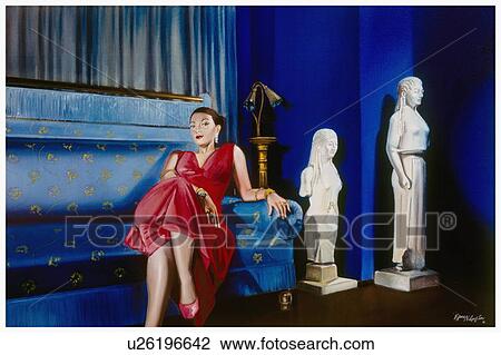 Drawing - Woman sitting on couch. Fotosearch