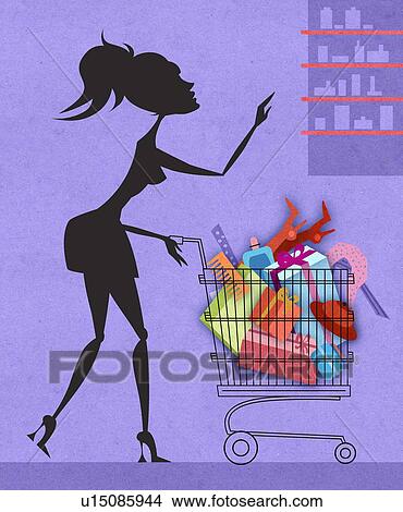 Stock Illustration - Woman with a shopping cart. Fotosearch