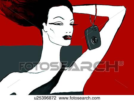 Drawing - Woman with camera on her arm. Fotosearch