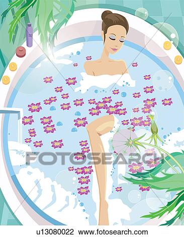 Young woman having aromatherapy bath View Large Illustration Drawing - Young woman having aromatherapy bath. Fotosearch
