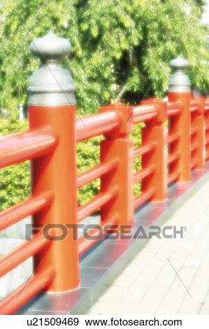 Stock Photo - A railing of a bridge, Japan, composition, computer graphics, soft focus. Fotosearch
