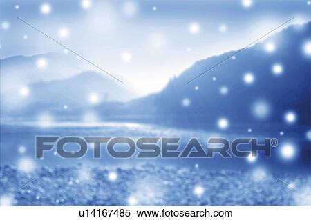 Stock Photography - Mountains in snow, Japan, composition, computer graphics, toned image, soft focus. Fotosearch