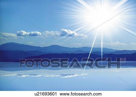 The sun over the lake, Japan, composition, computer graphics, lens flare View Large Photo Image Stock Image - The sun over the lake, Japan, composition, computer graphics, lens flare. Fotosearch