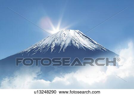 The sun rising behind Mt. Fuji, Japan, low angle view, composition, computer graphics, lens flare View Large Photo Image Stock Image - The sun rising behind Mt. Fuji, Japan, low angle view, composition, computer graphics, lens flare. Fotosearch