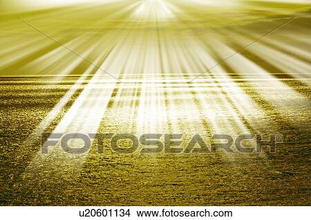 Picture - The sunbeams into the ocean, Japan, composition, computer graphics, sepia toned. Fotosearch