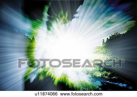 Stock Photograph - The sunbeams, Japan, composition, computer graphics, blurred motion. Fotosearch