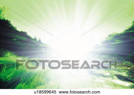 Stock Photography - The sunlight and greens, Japan, composition, computer graphics. Fotosearch