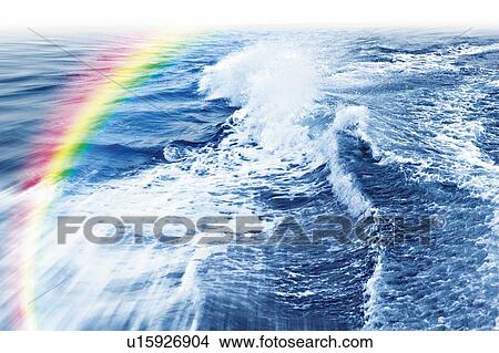 Picture - Waves and the rainbow, Japan, high angle view, composition, computer graphics, blurred motion. Fotosearch
