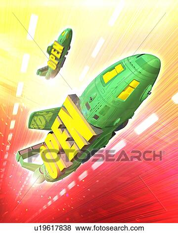 Stock Photo - Airships with word of "OPEN". Fotosearch