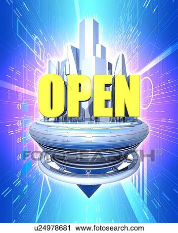 Buildings and word "OPEN" View Large Photo Image Stock Image - Buildings and word "OPEN". Fotosearch