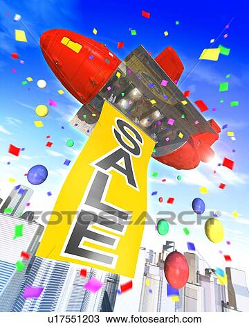 Dirigible balloon for advertising hanging flag printed "SALE" View Large Photo Image Stock Image - Dirigible balloon for advertising hanging flag printed "SALE". Fotosearch
