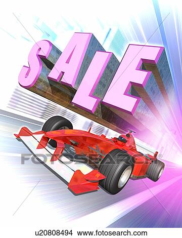 Racing car and word of "SALE" in city View Large Photo Image Picture - Racing car and word of "SALE" in city. Fotosearch