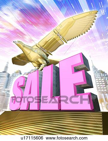 Stock Photograph - Robot of bird stopping on word of "SALE". Fotosearch