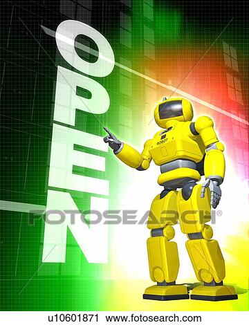 Robot pointing word of "OPEN" View Large Photo Image Stock Image - Robot pointing word of "OPEN". Fotosearch