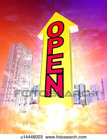 Stock Image - Rocket shaped arrow launching to the air. Fotosearch