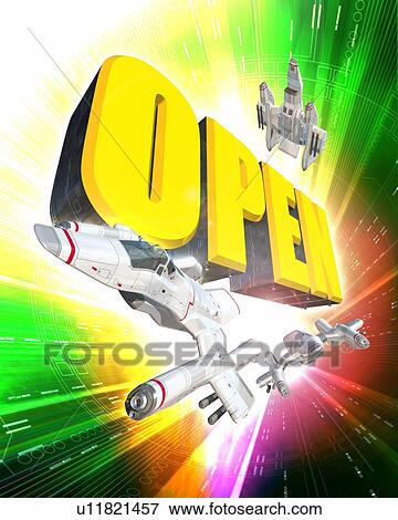 Space planes and word of "OPEN" View Large Photo Image Stock Photo - Space planes and word of "OPEN". Fotosearch