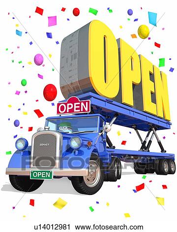 Truck carrying word of "OPEN" View Large Photo Image Stock Image - Truck carrying word of "OPEN". Fotosearch