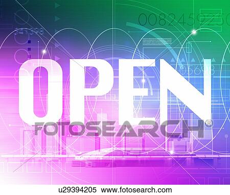 Stock Photography - Word of "OPEN" and buildings. Fotosearch