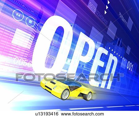 Word of "OPEN" and car View Large Photo Image Stock Photograph - Word of "OPEN" and car. Fotosearch