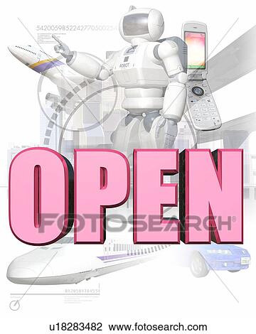 Word of "OPEN" in front of robot and vehicles View Large Photo Image Stock Image - Word of "OPEN" in front of robot and vehicles. Fotosearch