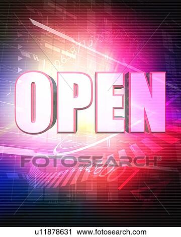 Word "OPEN" and numbers in city View Large Photo Image Stock Image - Word "OPEN" and numbers in city . Fotosearch