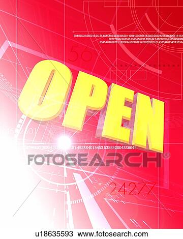 Stock Image - Word "OPEN" with light. Fotosearch