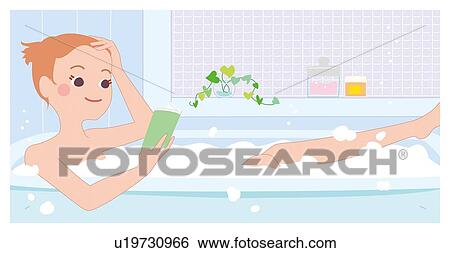 Stock Illustration - Bath Time, Illustrative Technique. Fotosearch