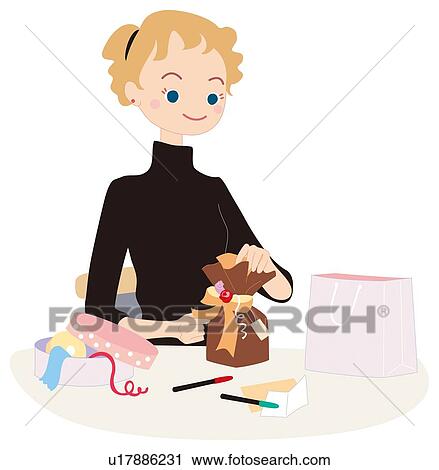 Gift Wrapping, Illustrative Technique View Large Illustration Clip Art - Gift Wrapping, Illustrative Technique. Fotosearch