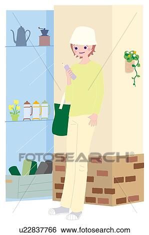 Stock Illustration - Woman Who Checks her Mobile Phone, Illustrative Technique. Fotosearch