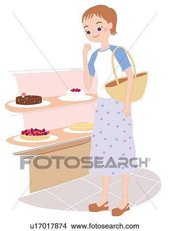 Stock Illustration - Woman Who Chooses the Cake, Illustrative Technique. Fotosearch
