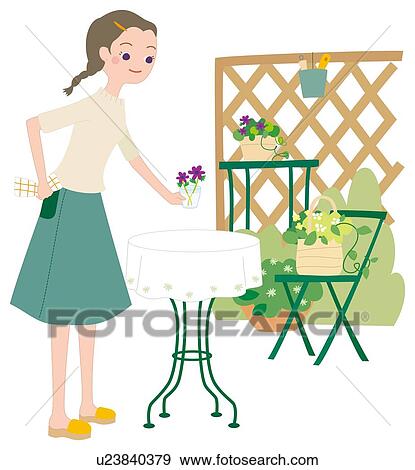 Stock Illustration - Woman Who Does Gardening, Illustrative Technique. Fotosearch