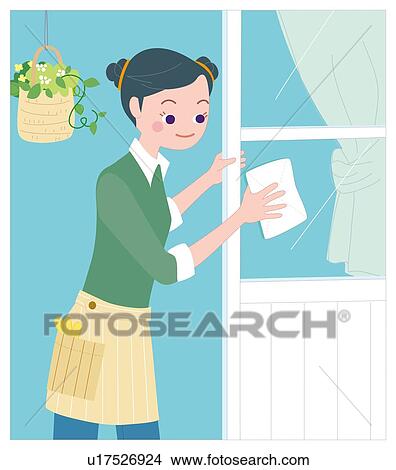 Stock Illustration - Woman Who Does the Cleaning, Illustrative Technique. Fotosearch