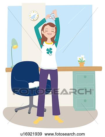 Stock Illustration - Woman Who Gives a Stretch, Illustrative Technique. Fotosearch