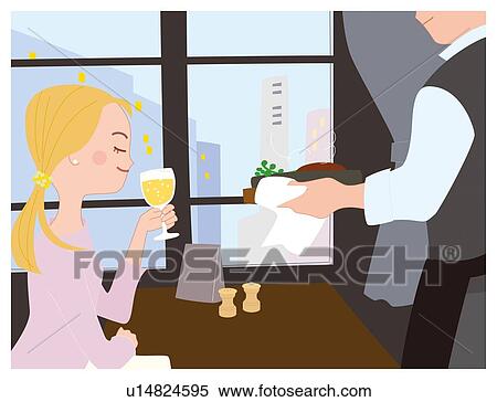 Woman Who has a Meal in the Restaurant, Illustrative Technique View Large Illustration Stock Illustration - Woman Who has a Meal in the Restaurant, Illustrative Technique. Fotosearch