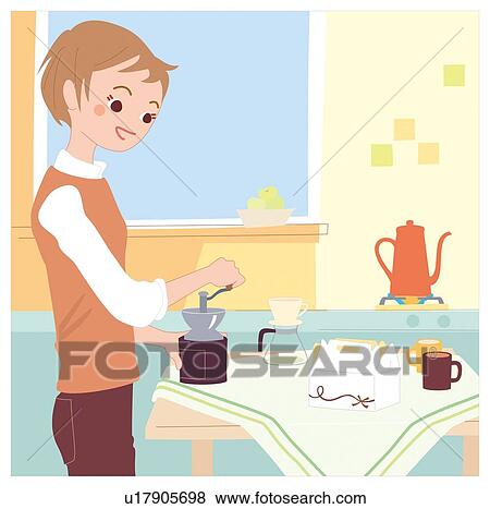 Woman Who is Brewing Coffee, Illustrative Technique View Large Illustration Stock Illustration - Woman Who is Brewing Coffee, Illustrative Technique. Fotosearch