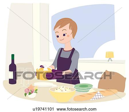 Woman Who is Cooking, Illustrative Technique View Large Illustration Clip Art - Woman Who is Cooking, Illustrative Technique. Fotosearch