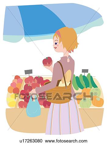 Clipart - Woman who is Shopping, Illustrative Technique. Fotosearch