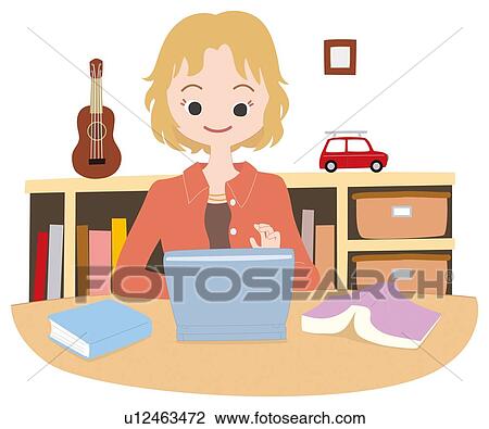 Woman Who is Using the Notebook Computer, Illustrative Technique View Large Illustration Drawing - Woman Who is Using the Notebook Computer, Illustrative Technique. Fotosearch