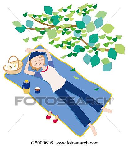 Stock Illustration - Woman Who Lies Down, High Angle View, Illustrative Technique . Fotosearch
