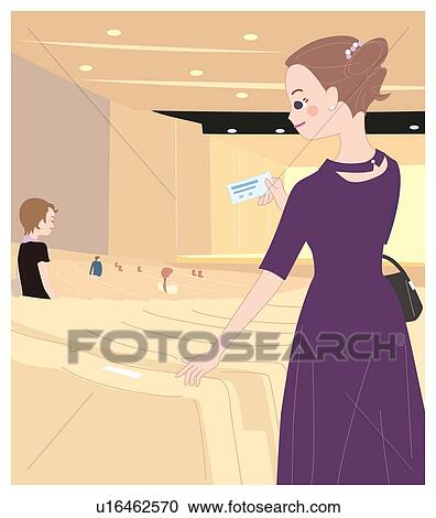 Clipart - Woman Who Looks at the Ticket, Illustrative Technique. Fotosearch
