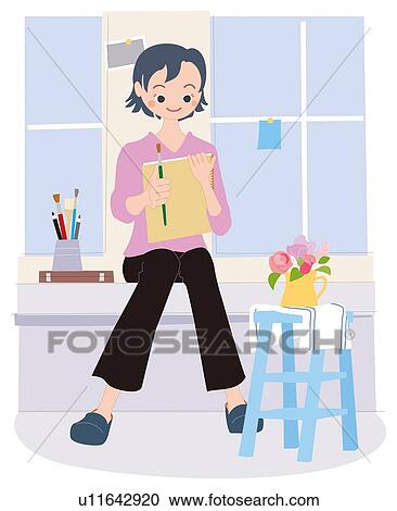 Woman Who Paints a Picture, Illustrative Technique View Large Illustration Clipart - Woman Who Paints a Picture, Illustrative Technique. Fotosearch